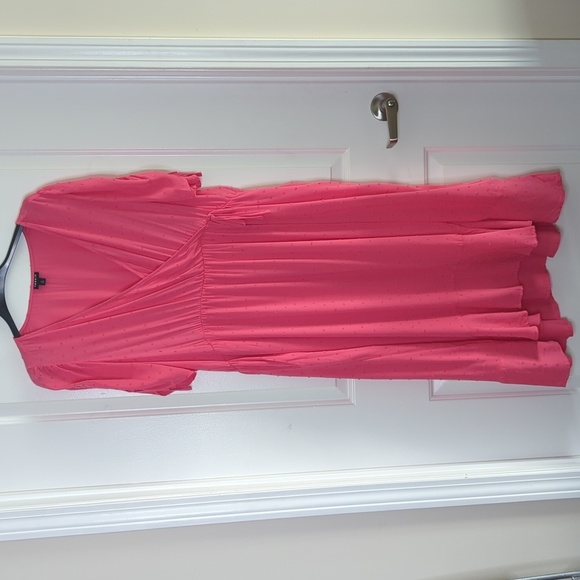 Torrid Barbiecore Faux Wrap Swiss Dot Midi Dress Honeysuckle Pink 2X - Picture 7 of 14